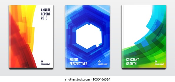 Corporate booklet covers or annual reports and presentation books with blurred futuristic design and hard cover