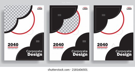 Corporate Booklet design template, poster flyer brochure cover layout template with triangle graphic elements and space for photo backset of business brochure template with minimalist style and modern