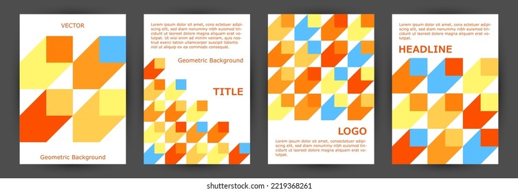 Corporate booklet front page layout collection geometric design. Bauhaus style simple voucher layout collection Eps10. Mosaic geometric elements pattern A4 cover design