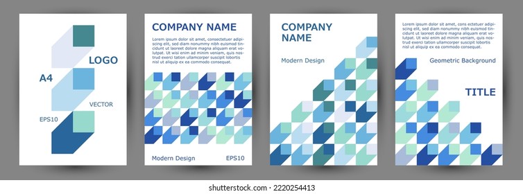 Corporate booklet front page layout collection graphic design. Suprematism style hipster poster layout collection vector. Mosaic geometric shapes composition vertical card design