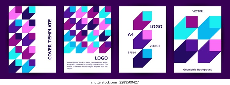 Corporate booklet front page mokup collection graphic design. Swiss style modern pamphlet mockup collection Eps10. Tile geometric shapes pattern vertical card design