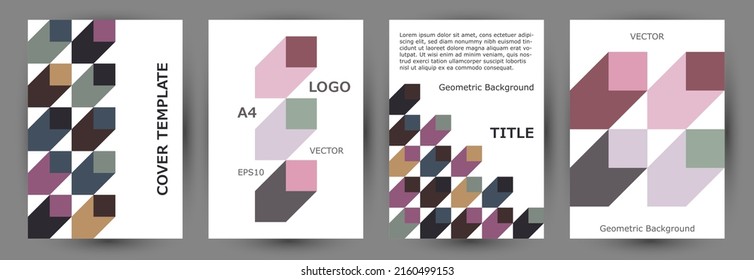 Corporate booklet front page template collection geometric design. Memphis style simple banner mockup collection Eps10. Tile geometric elements structure vertical cover design
