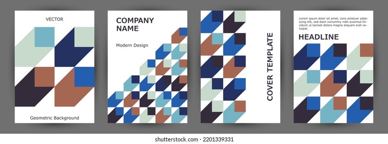Corporate booklet front page template collection vector design. Modernism style futuristic album template collection vector. Mosaic geometric elements background A4 cover design