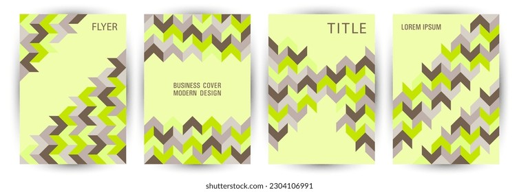 Corporate booklet front page template set geometric design. Modernism style simple pamphlet template set vector. Tile geometric elements backdrop A4 cover design