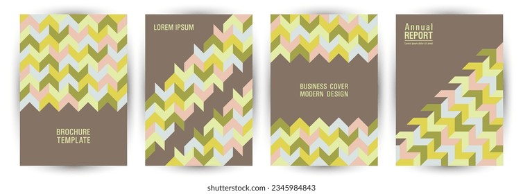 Corporate booklet front page template set graphic design. Bauhaus style material front page layout set Eps10. Tile geometric shapes backdrop vertical card design