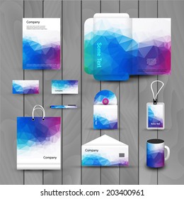 Corporate brand Business identity design Template Layout. Letter, Letterhead, Folder, card. Vector company triangle style branding design layout. Brand id theme