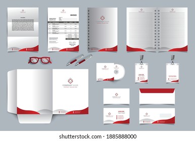 Corporate Brand Identity Design Set. Business Stationery Elements Template. Abstract Geometric Graphics On Letterhead, Invoice, Notebook Cover, Annual Report Cover, CD Case, ID Card, Business Card.