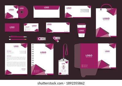 Corporate Brand Identity Mockup set with digital elements. Classic full stationery template design. Editable vector illustration: Business card, Bag, Id card, envelope, cup, letterhead, pen etc.