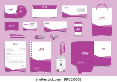 Corporate Brand Identity Mockup set with digital elements. Classic full stationery template design. Editable vector illustration: Business card, Bag, Id card, envelope, cup, letterhead, pen etc.