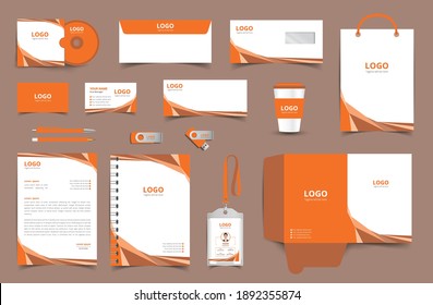 Corporate Brand Identity Mockup Set With Digital Elements. Classic Full Stationery Template Design. Editable Vector Illustration: Business Card, Bag, Id Card, Envelope, Cup, Letterhead, Pen Etc.