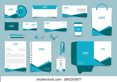 Corporate Brand Identity Mockup set with digital elements. Classic full stationery template design. Editable vector illustration: Business card, Bag, Id card, envelope, cup, letterhead, pen etc.