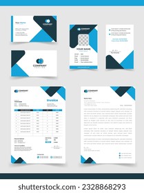 Corporate Brand Identity Mockup Set. Editable vector. Business card, Id card, Invoice, letterhead.