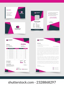 Corporate Brand Identity Mockup Set. Editable vector. Business card, Id card, Invoice, letterhead.