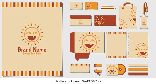 Corporate Brand Identity Mockup set with cute sun logo themed stationery template design.