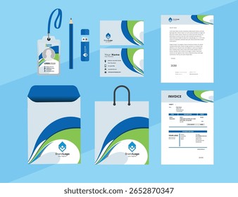 Corporate Brand Identity Mockup set with digital elements. Classic full stationery template design. Editable vector illustration: Business card, Bag, Id card, envelope, cup, letterhead, pen etc.