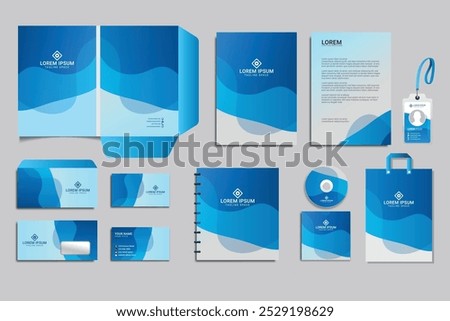 Corporate Brand Identity Mockup set with digital elements. Classic full stationery template design. Editable vector illustration: Business card, Bag, Id card, envelope, cup, letterhead, pen etc.