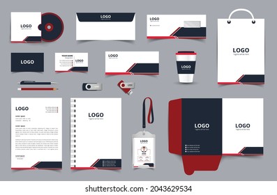 Corporate Brand Identity set with digital elements. Business stationery mockup. Editable vector illustration: Business card, Bag, Id card, envelope, cup, letterhead, pen etc.