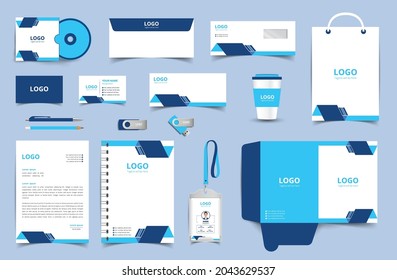 Corporate Brand Identity set with digital elements. Business stationery mockup. Editable vector illustration: Business card, Bag, Id card, envelope, cup, letterhead, pen etc.