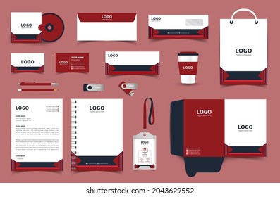 Corporate Brand Identity set with digital elements. Business stationery mockup. Editable vector illustration: Business card, Bag, Id card, envelope, cup, letterhead, pen etc.