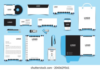 Corporate Brand Identity set with digital elements. Business stationery mockup. Editable vector illustration: Business card, Bag, Id card, envelope, cup, letterhead, pen etc.