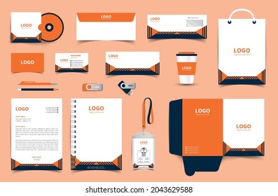 Corporate Brand Identity set with digital elements. Business stationery mockup. Editable vector illustration: Business card, Bag, Id card, envelope, cup, letterhead, pen etc.