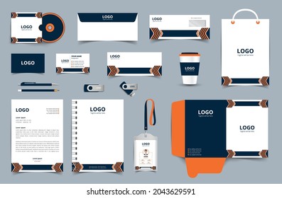 Corporate Brand Identity set with digital elements. Business stationery mockup. Editable vector illustration: Business card, Bag, Id card, envelope, cup, letterhead, pen etc.