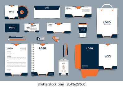 Corporate Brand Identity set with digital elements. Business stationery mockup. Editable vector illustration: Business card, Bag, Id card, envelope, cup, letterhead, pen etc.