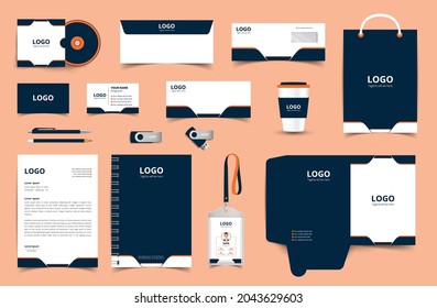 Corporate Brand Identity set with digital elements. Business stationery mockup. Editable vector illustration: Business card, Bag, Id card, envelope, cup, letterhead, pen etc.