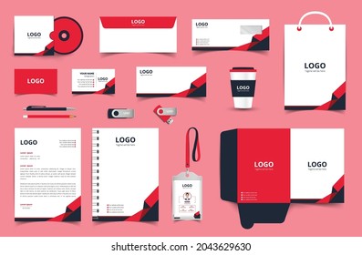 Corporate Brand Identity set with digital elements. Business stationery mockup. Editable vector illustration: Business card, Bag, Id card, envelope, cup, letterhead, pen etc.