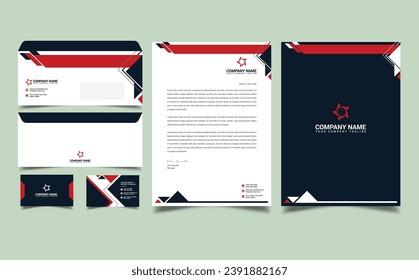 Corporate brand identity, stationary design, letterhead, business card, envelope, cover and folder design vector