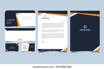 Corporate brand identity, stationary design, letterhead, business card, envelope, cover and folder design vector