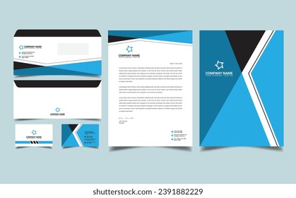 Corporate brand identity, stationary design, letterhead, business card, envelope, cover and folder design vector