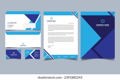 Corporate brand identity, stationary design, letterhead, business card, envelope, cover and folder design vector