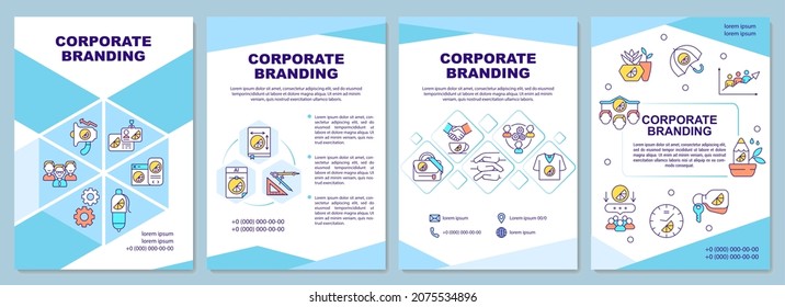 Corporate branding brochure template. Business advertising. Flyer, booklet, leaflet print, cover design with linear icons. Vector layouts for presentation, annual reports, advertisement pages
