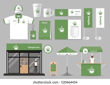 Corporate Branding For Coffee Shop And Restaurant Identity Mock Up Template. Card .menu.t- Shirt.vector