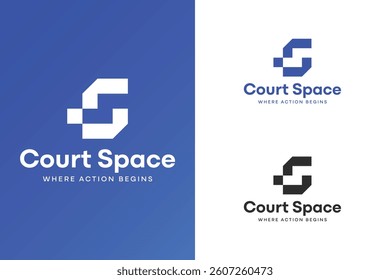 Corporate branding for "Court Space" featuring a modern, geometric logo with a bold, professional look. Ideal for sports, fitness, or business identity. Clean typography and strong visual impact.