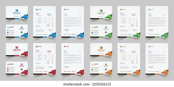 Corporate branding identity design includes Business Card, Invoices, Letterhead Designs, and Modern stationery packs with Abstract Templates
