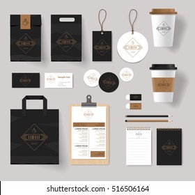 corporate branding identity mock up template for coffee shop and restaurant with card, menu, packaging,vector 