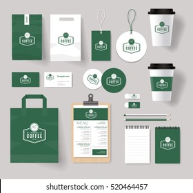 corporate branding identity mock up template for coffee shop and restaurant with card, menu, packaging,vector for editable