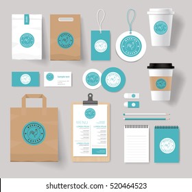 corporate branding identity mock up template for coffee shop and restaurant with card, menu, packaging,vector for editable