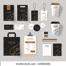 corporate branding identity mock up template for coffee shop and restaurant with card, menu, packaging,vector