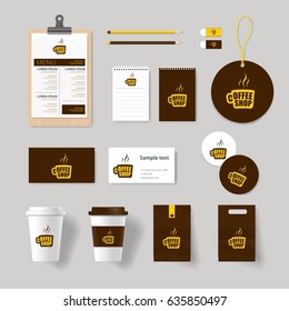 corporate branding identity mock up template for coffee shop and restaurant with card, menu, packaging,vector
