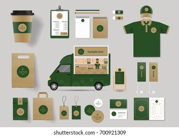 Corporate Branding Identity Mock Up Template For Coffee Shop And Restaurant With Card, Menu, Packaging,vector For Editable