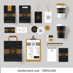 Corporate Branding Identity Mock Up Template For Coffee Shop And Restaurant With Card, Menu, Packaging,vector For Editable