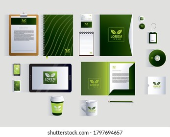corporate branding identity mockup in white background vector illustration design