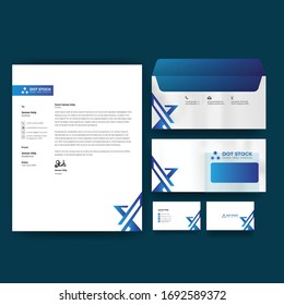 Corporate branding identity premium design. Stationery mockup vector megapack set. Template for business or finance company. Folder and A4 letter, visiting card and envelope.