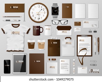 Corporate Branding identity template brown design. Modern realistic Stationery mockup. Business style stationery and documentation. Vector illustration