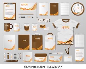 Corporate Branding identity template design. Modern Stationery mockup for shop with modern orange color. Business style stationery and documentation. Vector illustration