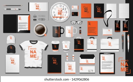 Corporate Branding identity template design. Modern Realistic colorful Business Stationery mockup. Stationery and uniform, paper pack, Coffee, package for your brand. Vector illustration