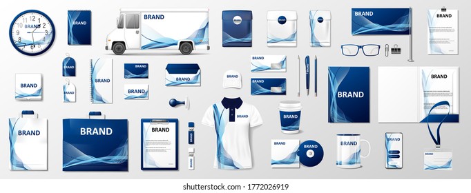 Corporate Branding identity template design. Modern Stationery mockup blue color. Business style stationery and documentation for your brand. Vector illustration